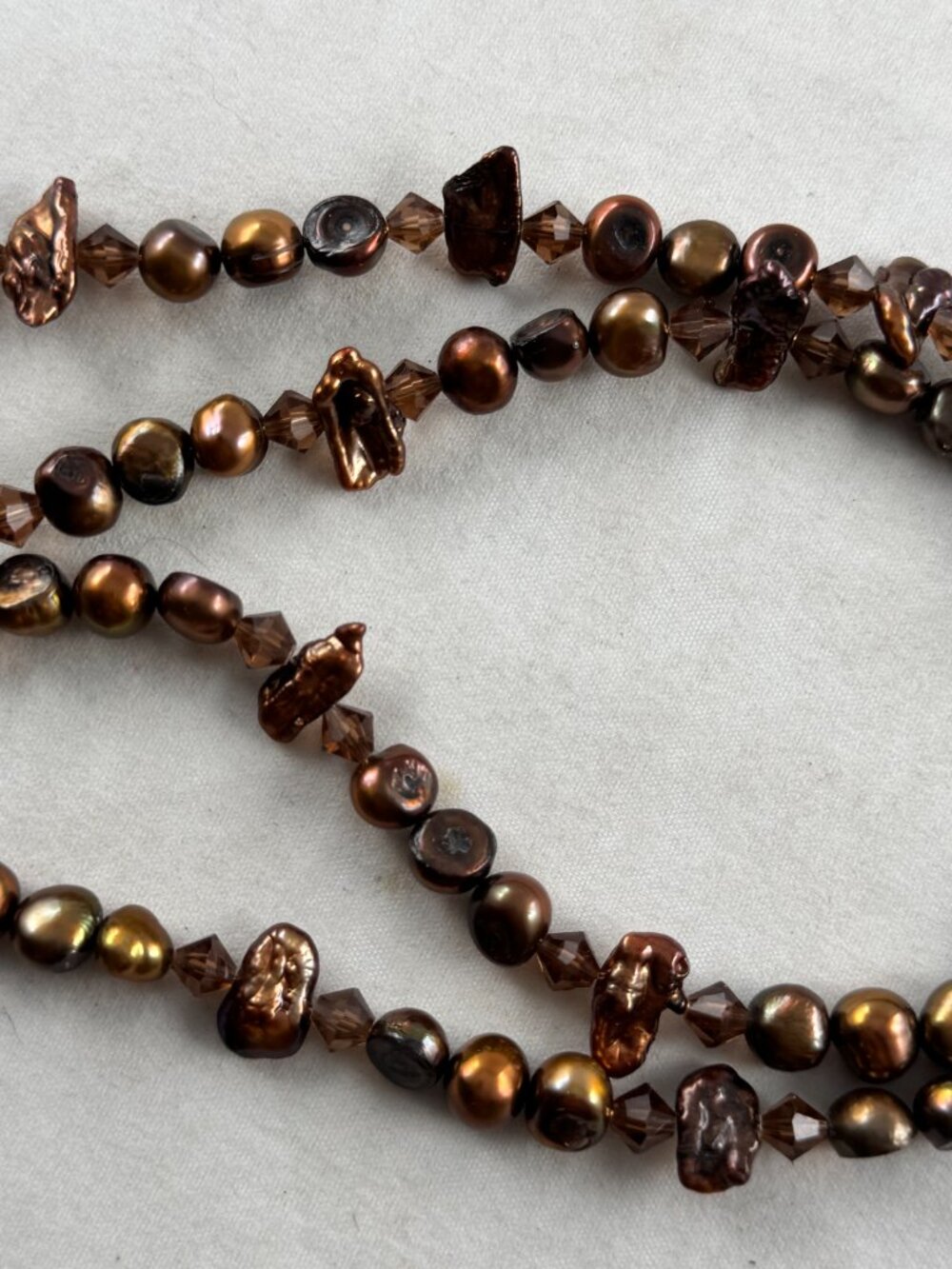 Necklace with double strand chocolate colored freshwater pearls - Picture 6 of 7